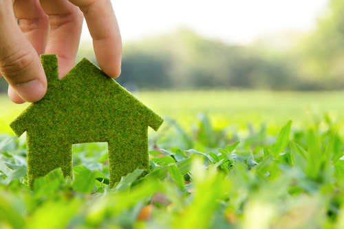 Hand,holding,eco,house,icon,concept